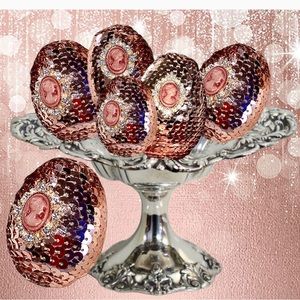 Easter Eggs, Vase Filler, Rose Gold Sequence Egg Set 6, Spring Decoration, Cameo
